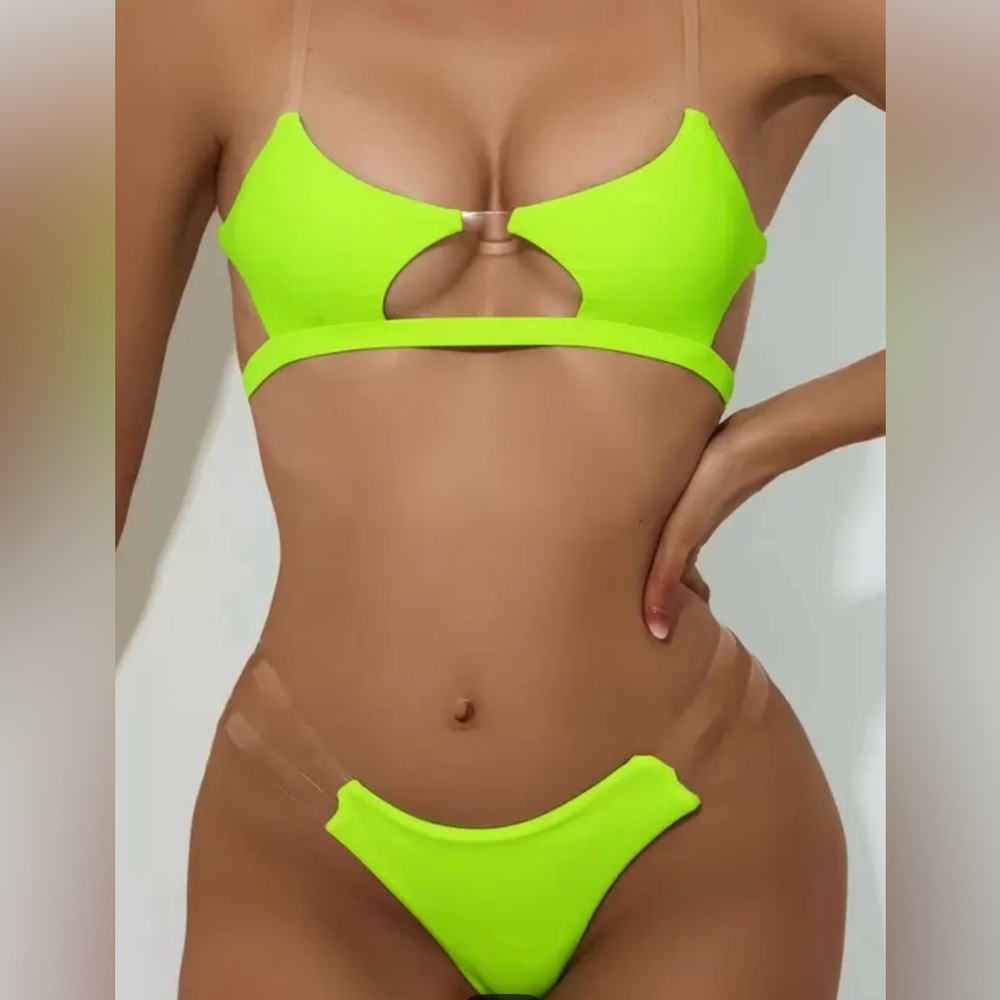 Neon Lime Bikini Set Cut-Out Top & Bottom